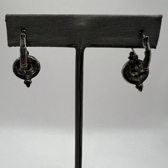 Vintage Pierced Earrings Silver Tone Marcasite Purple Glass‎ Stone - Picture 3 of 10